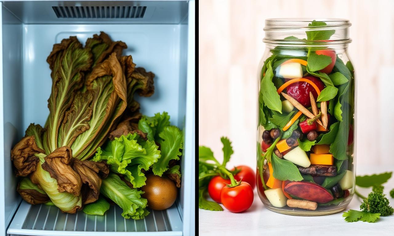 Antes y después: verduras marchitas vs ensalada Fresh-Lock fresca